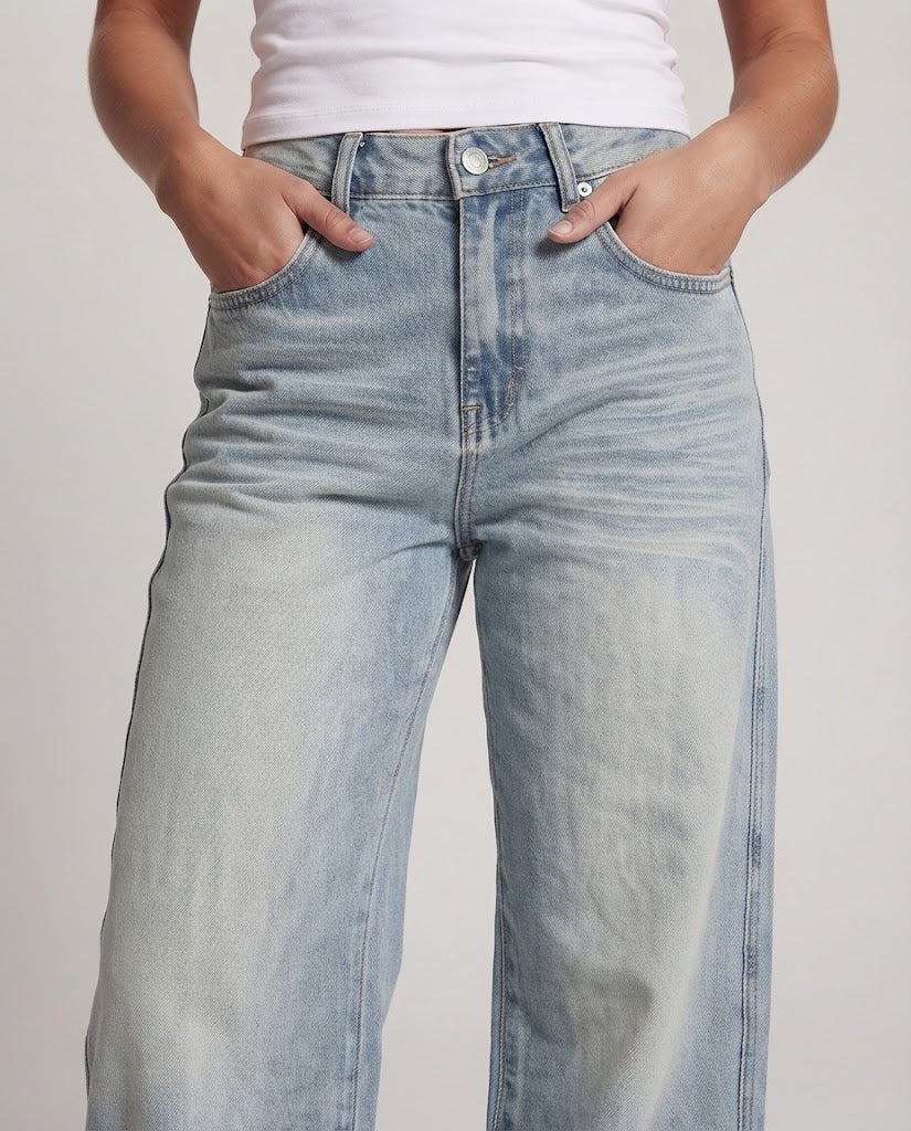 Women's Extra Wide Palazzo Denim Jeans with Low Crotch and Floor-Length Fall Mune Fashion
