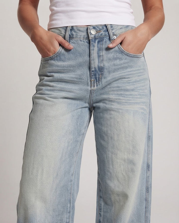 Women's Extra Wide Palazzo Denim Jeans with Low Crotch and Floor-Length Fall Mune Fashion