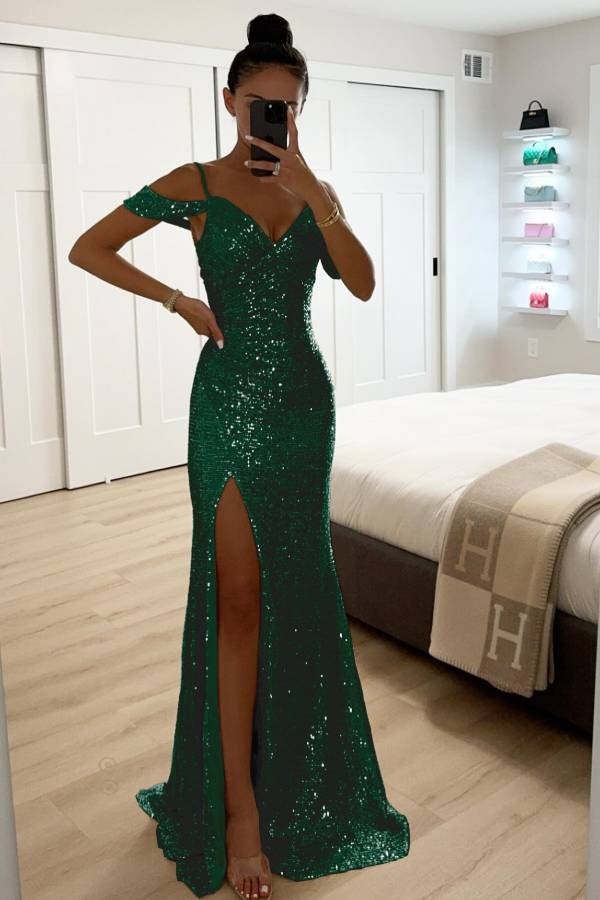 Mune | Sequin Lace Mermaid Ball Gowns with Slit Off-Shoulder Evening Dress