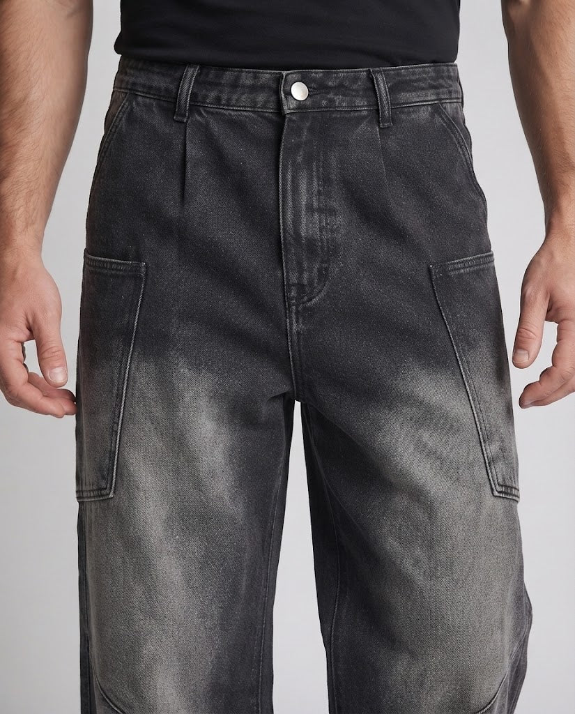 Men's Loose Vintage Denim Jeans with Patch Thigh Pockets and Casual Baggy Fit Mune Fashion
