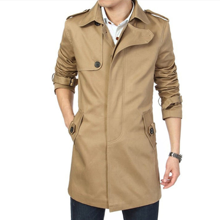 Men's trench coat in classic cut with shoulder flaps, waist strap, and adjustable cuffs Mune Fashion