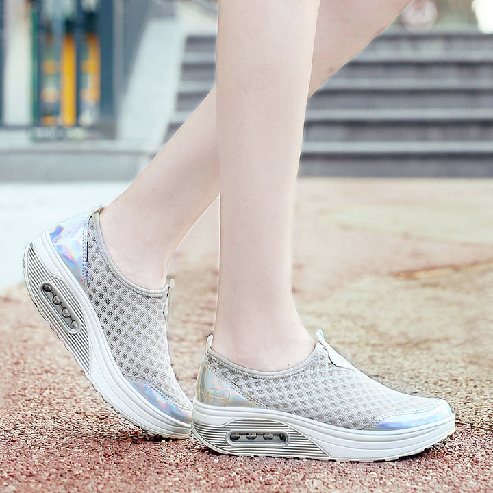 Women's comfortable slip-on wedge sneakers with air-cushioned platform and breathable honeycomb mesh Mune Fashion
