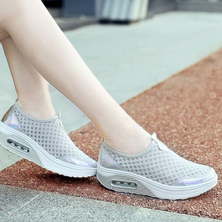 Women's comfortable slip-on wedge sneakers with air-cushioned platform and breathable honeycomb mesh Mune Fashion