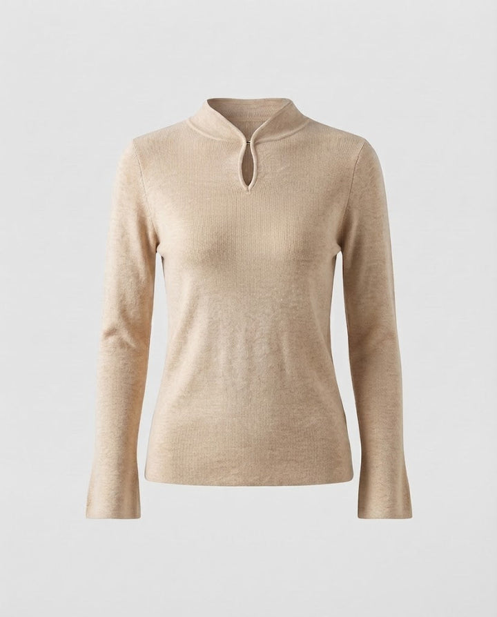 Ladies fine knit long sleeve with short stand-up collar slit button and flared sleeve hem Mune Fashion