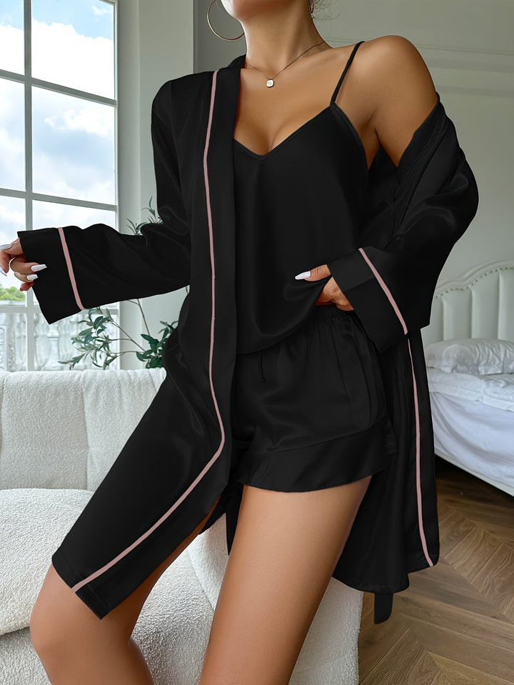 Mune Fashion | Solid Satin V Neck Top & Shorts Pajama Set For Women