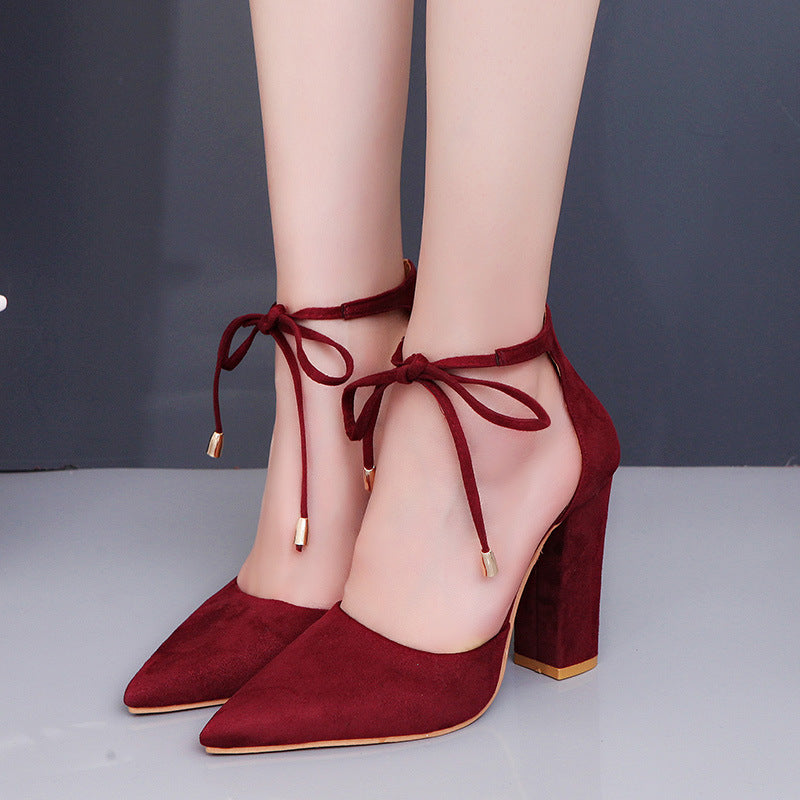 Women's pointed toe pumps with ankle tie and sculptural block heel Mune Fashion