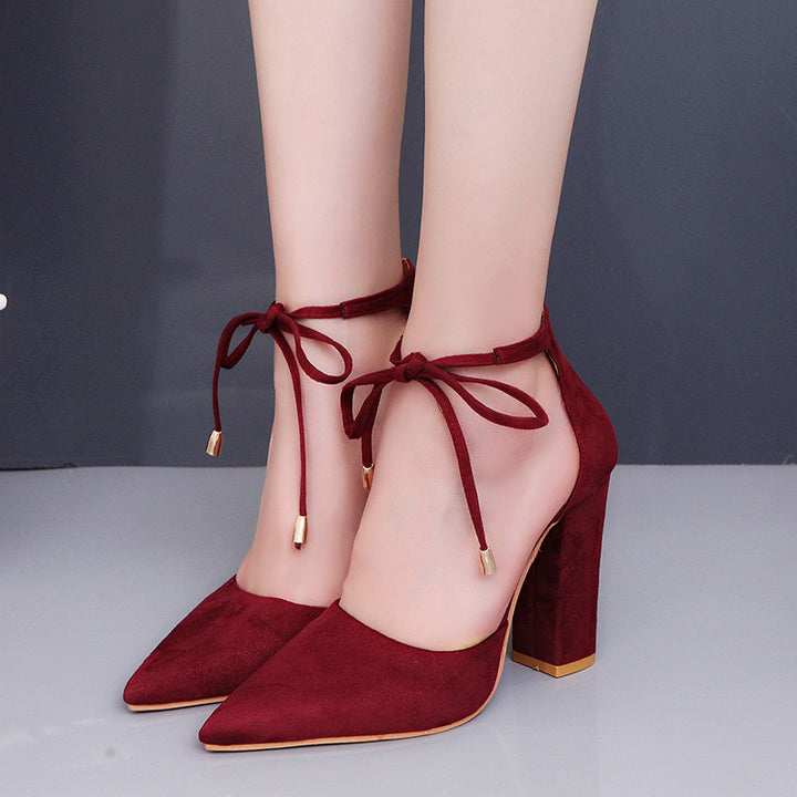 Women's pointed toe pumps with ankle tie and sculptural block heel Mune Fashion
