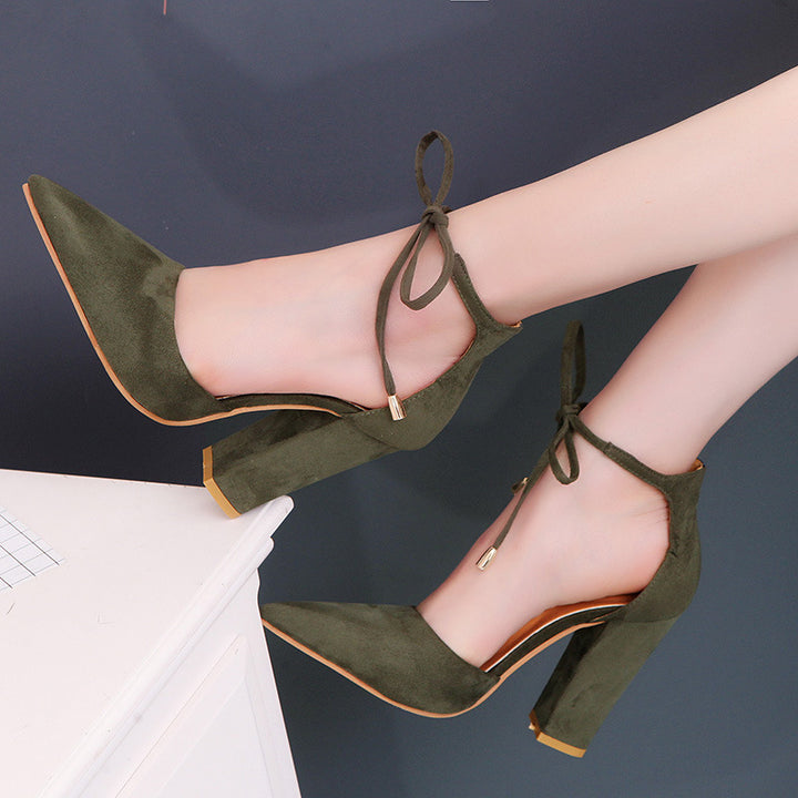 Women's pointed toe pumps with ankle tie and sculptural block heel Mune Fashion