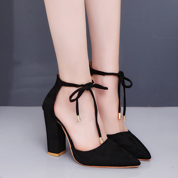 Women's pointed toe pumps with ankle tie and sculptural block heel Mune Fashion