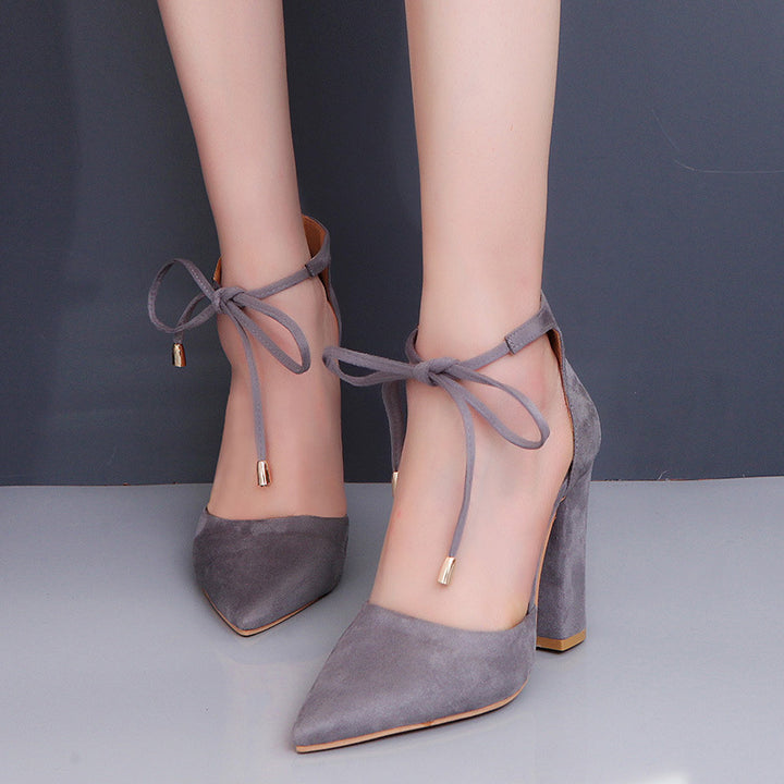 Women's pointed toe pumps with ankle tie and sculptural block heel Mune Fashion