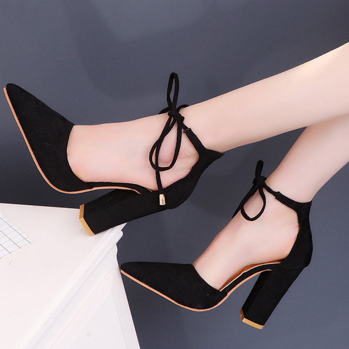 Women's pointed toe pumps with ankle tie and sculptural block heel Mune Fashion