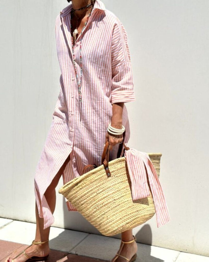 Women Timeless Striped Summer Shirt Dress