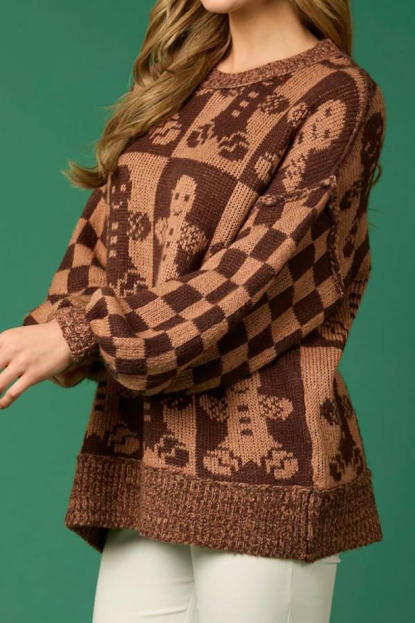 Mune | Christmas Gingerbread Man Crew Neck Long Sleeve Loose Knit Sweater
