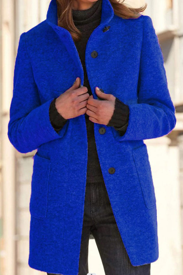 Mune | Solid Color Button Stand Collar Wool Jacket