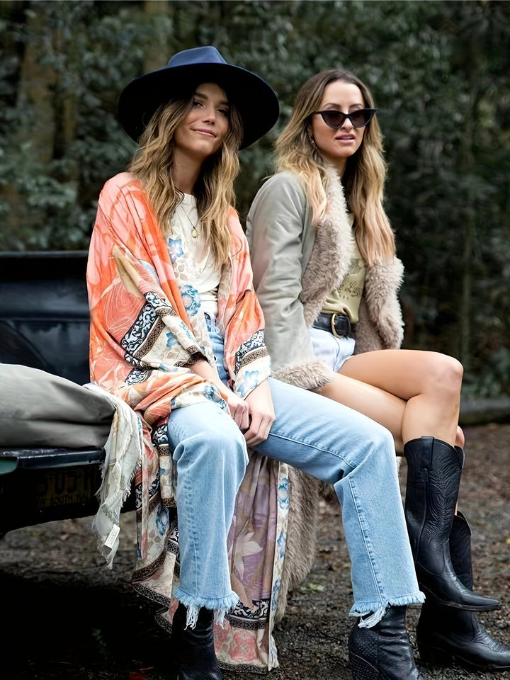 Fashionable kimono with floral print