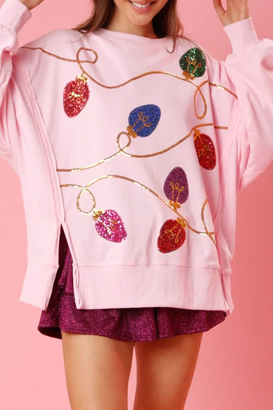 Mune | Christmas Lights Sequins Slit Pullover Sweatshirt