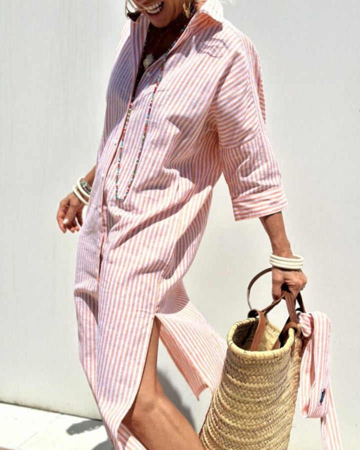 Women Timeless Striped Summer Shirt Dress