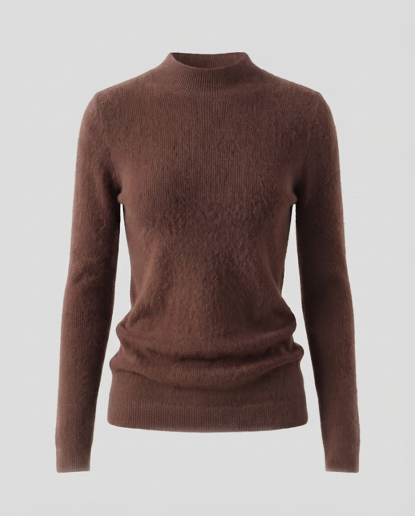 Women's Fine Short Roll Neck Sweater in Angora Look with Extra Fine Plush Finish Mune Fashion