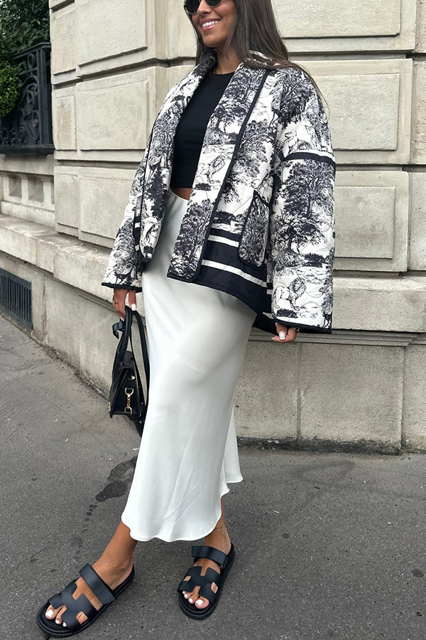 Mune | Songs Porcelain Ink Printed Bag Quilted Cotton Kimono Jacket