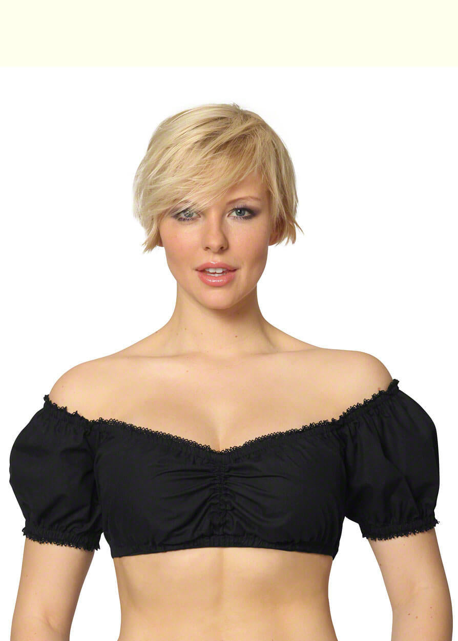 Women's traditional Dirndl blouse with fine lace, deep heart neckline, and gathered waist Mune Fashion