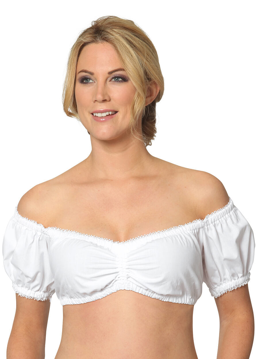 Women's traditional Dirndl blouse with fine lace, deep heart neckline, and gathered waist Mune Fashion