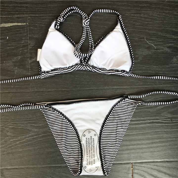 Women's triangle bikini set with classic stripe pattern Mune Fashion