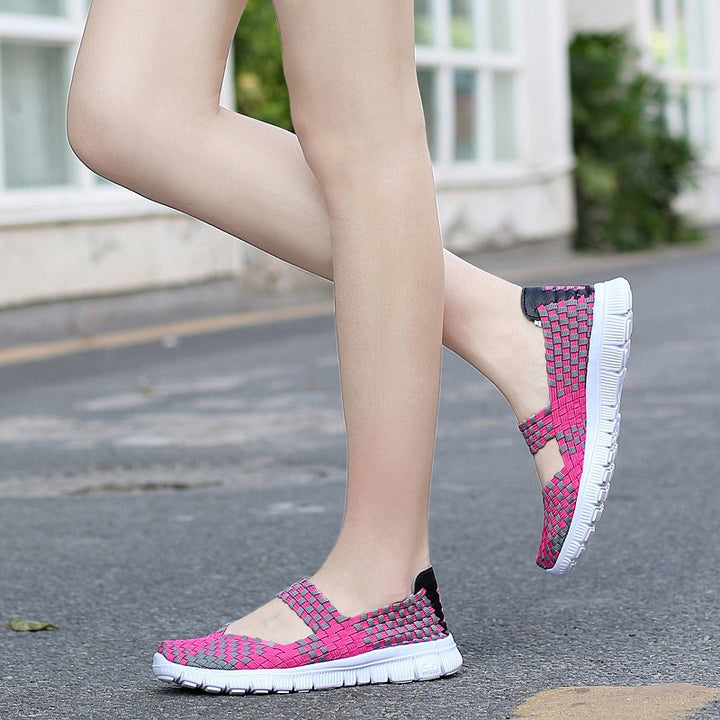 Ladies nan elastic Mary Jane strap comfort shoe with woven stretch upper material and flexible light sole Mune Fashion