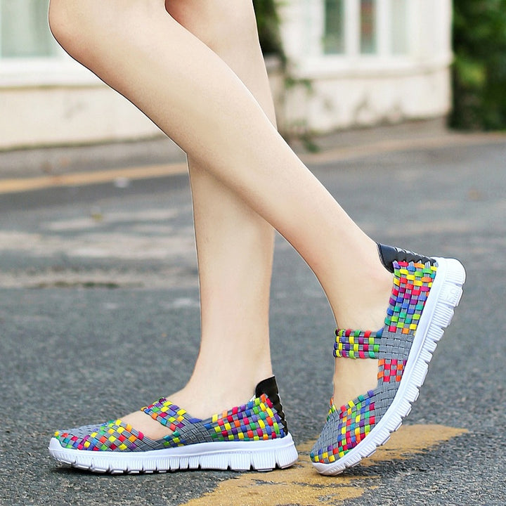 Ladies nan elastic Mary Jane strap comfort shoe with woven stretch upper material and flexible light sole Mune Fashion