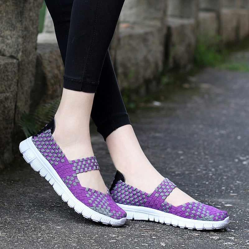 Ladies nan elastic Mary Jane strap comfort shoe with woven stretch upper material and flexible light sole Mune Fashion