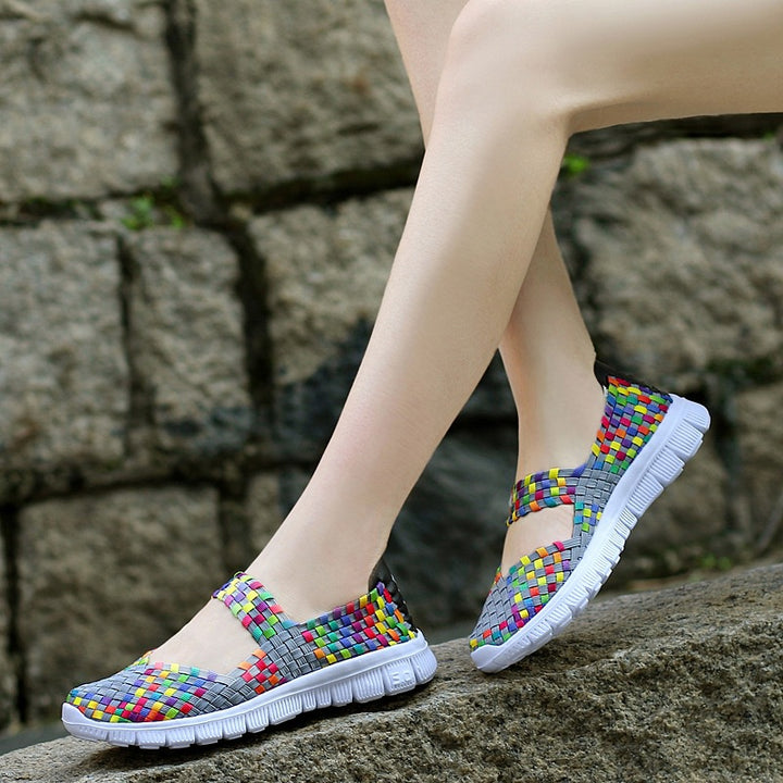 Ladies nan elastic Mary Jane strap comfort shoe with woven stretch upper material and flexible light sole Mune Fashion