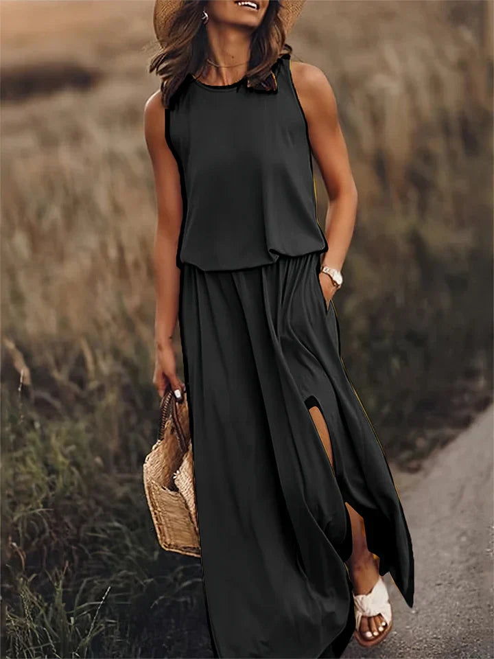 women solid color maxi dress