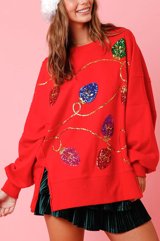 Mune | Christmas Lights Sequins Slit Pullover Sweatshirt