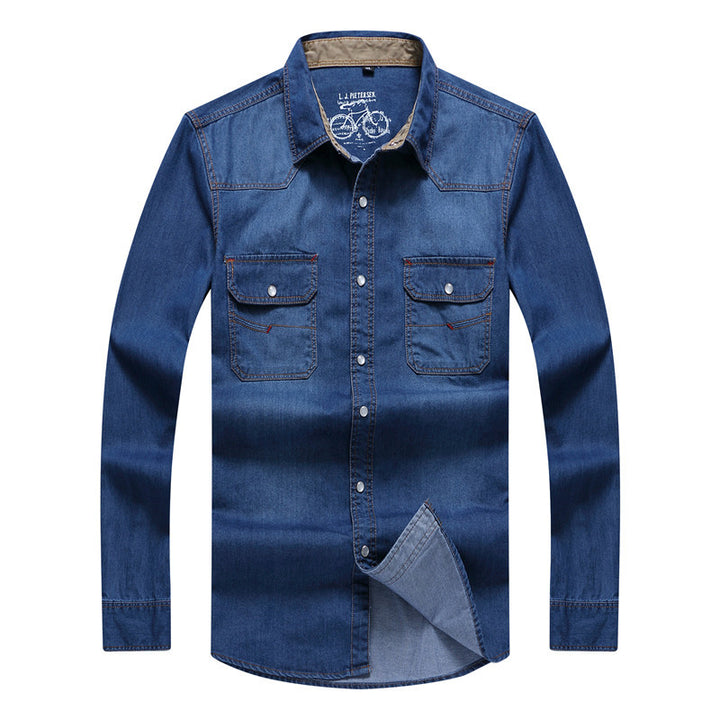 Men's Denim Shirt in Western Style with Snap Button Placket and Chest Flaps Mune Fashion