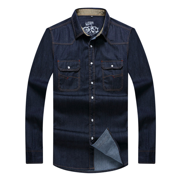 Men's Denim Shirt in Western Style with Snap Button Placket and Chest Flaps Mune Fashion