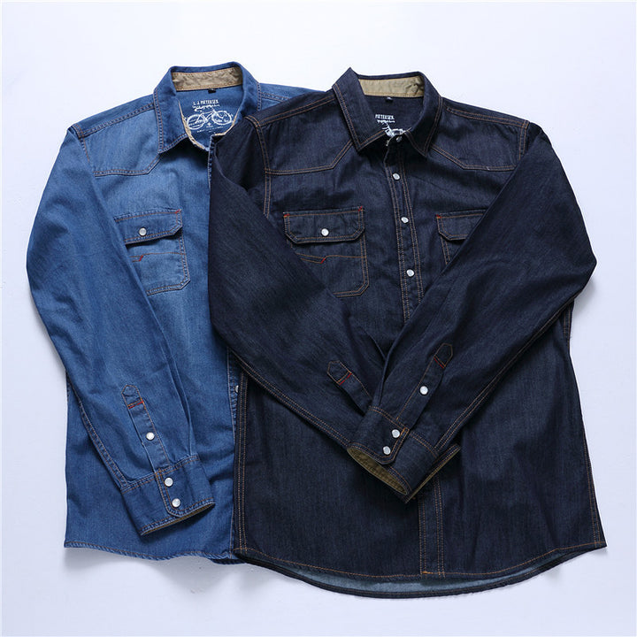 Men's robustly cut denim shirt with flap pockets and vintage wash Mune Fashion