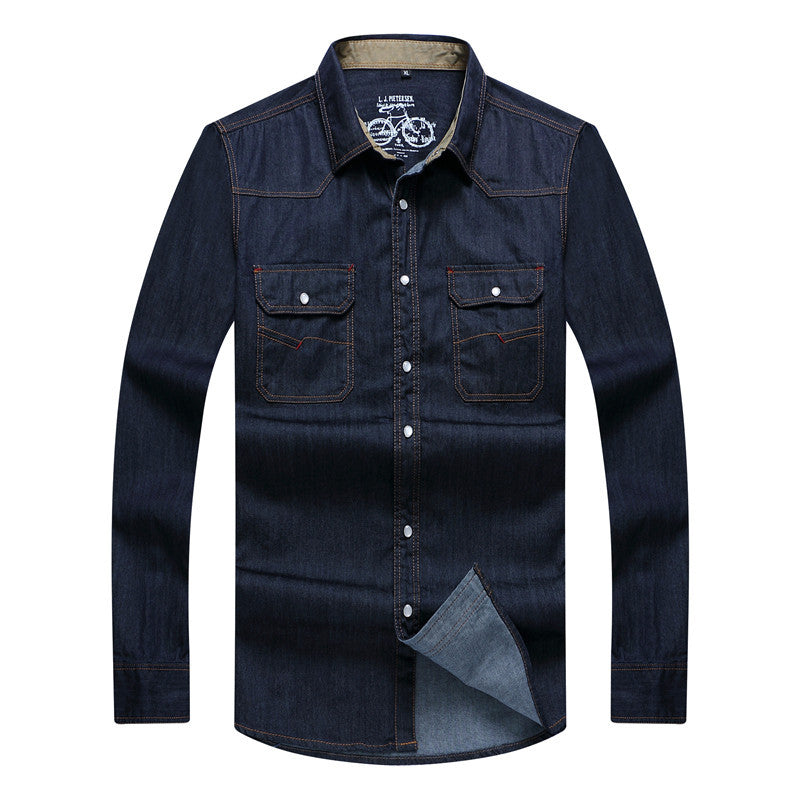Men's robustly cut denim shirt with flap pockets and vintage wash Mune Fashion