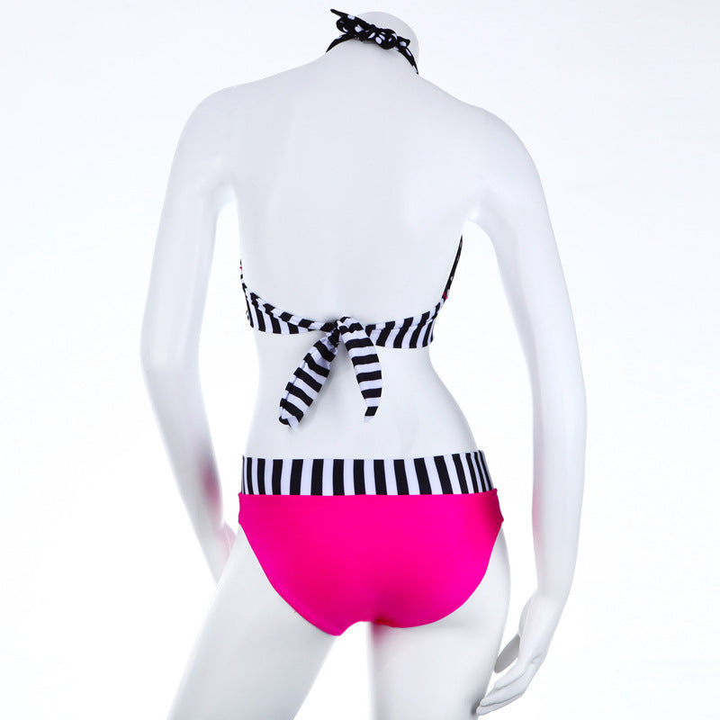Women Triangle Bikini with contrasting stripes and dots Mune Fashion