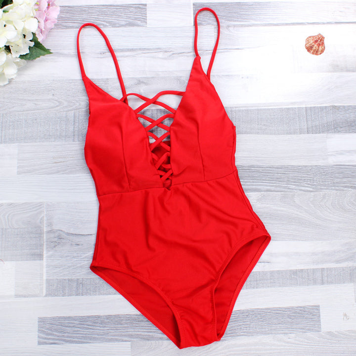 Women's one-piece swimsuit with seductive lace-up design Mune Fashion