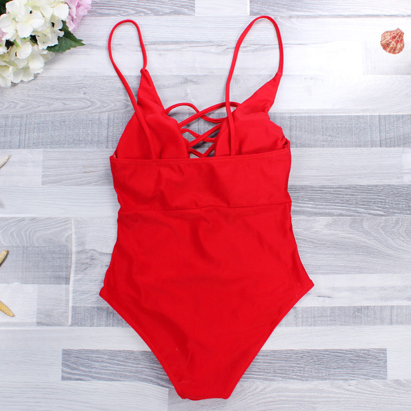 Women's one-piece swimsuit with seductive lace-up design Mune Fashion