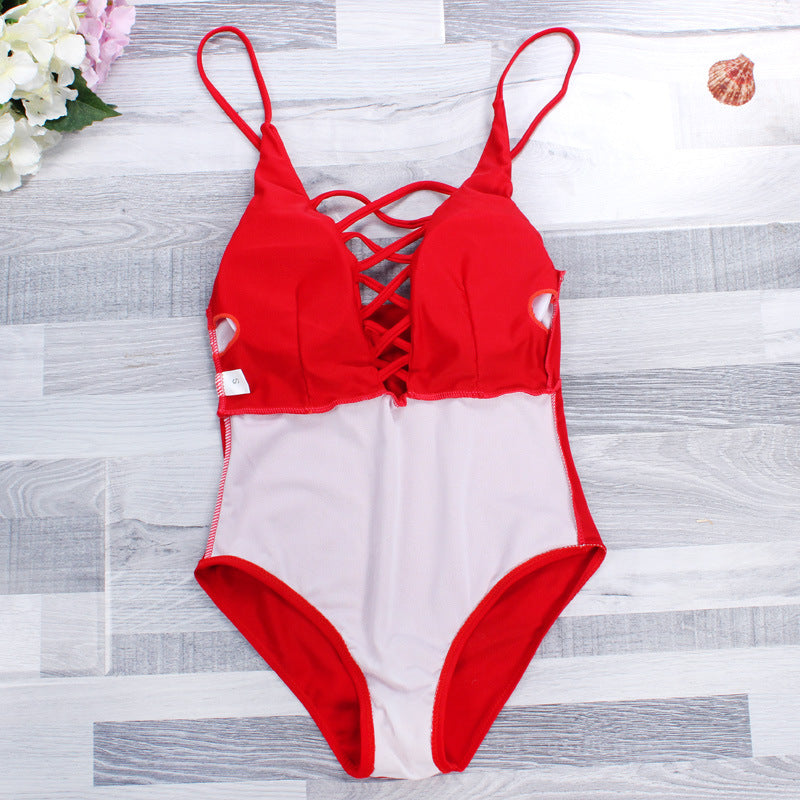 Women's one-piece swimsuit with seductive lace-up design Mune Fashion