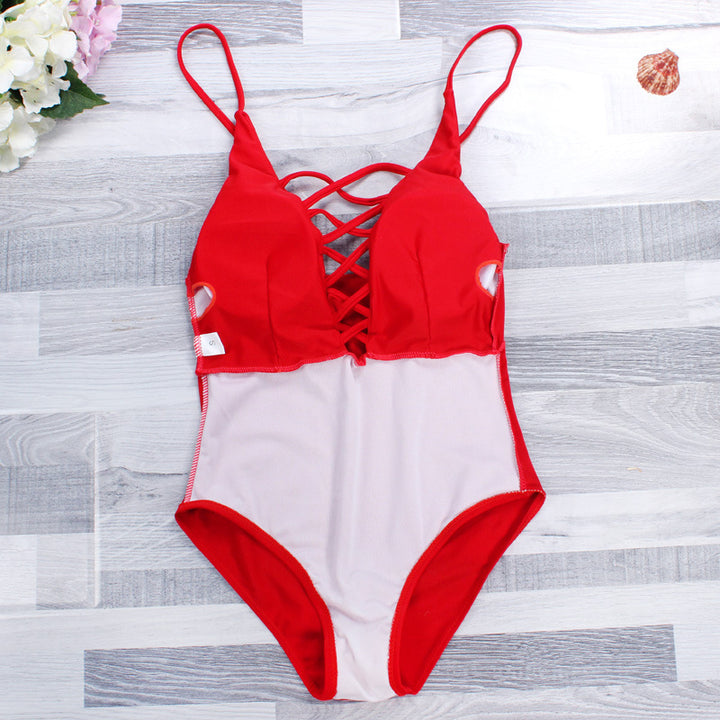 Women's one-piece swimsuit with seductive lace-up design Mune Fashion