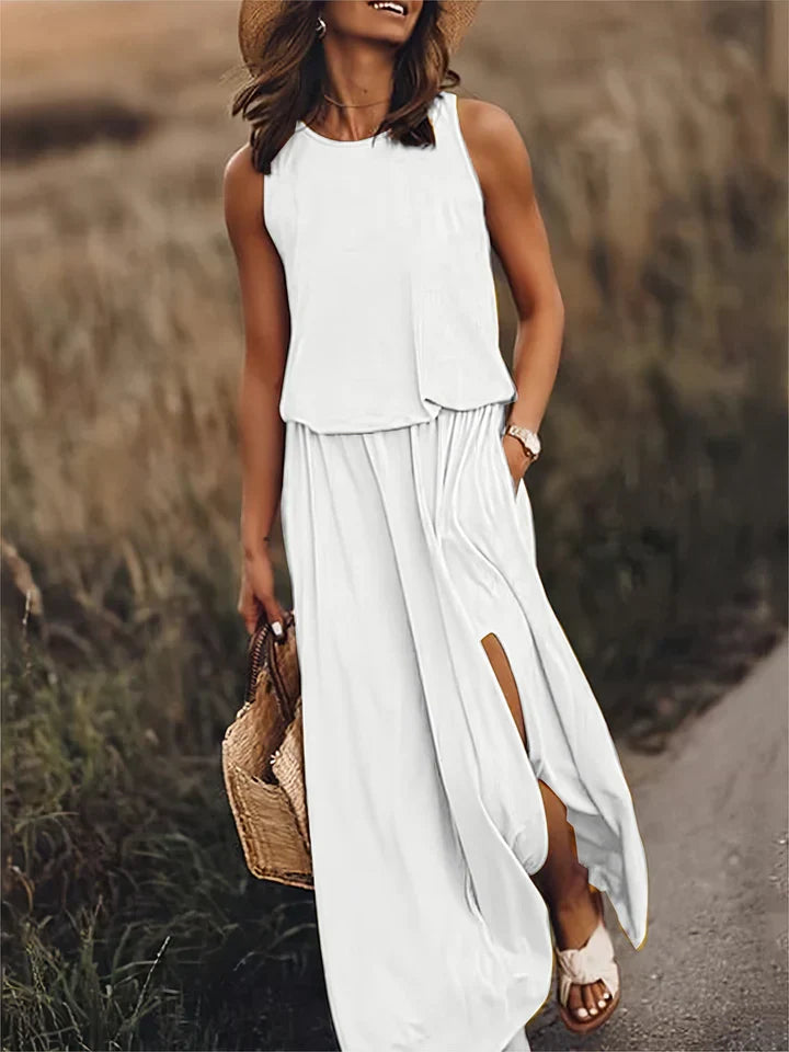 women solid color maxi dress