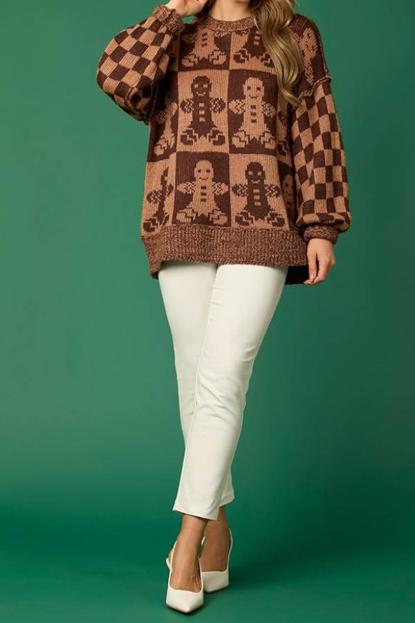 Mune | Christmas Gingerbread Man Crew Neck Long Sleeve Loose Knit Sweater