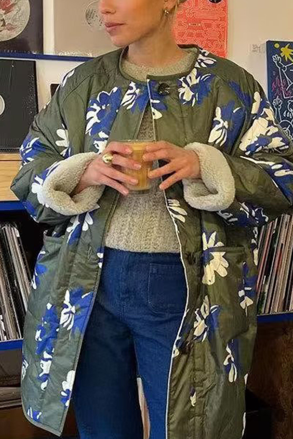 Mune | Printed Round Neck Single Breasted Thin Cotton Jacket