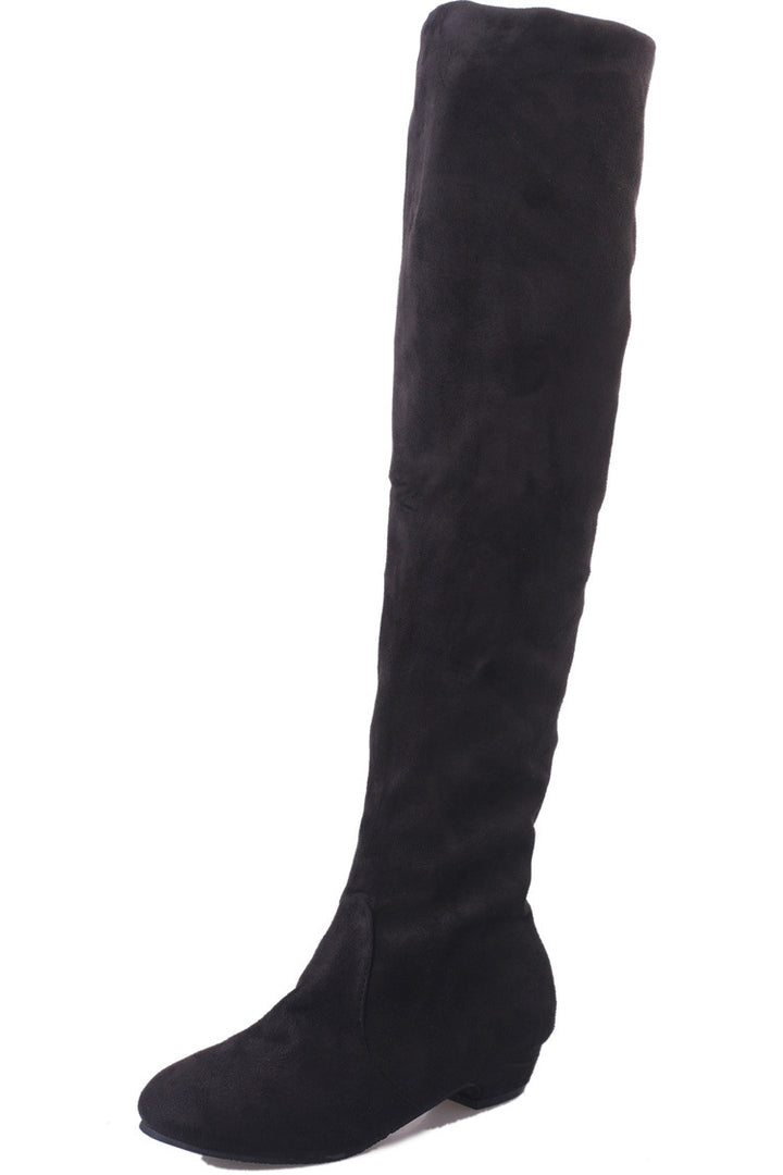 Ladies Overknee Boots with soft suede finish, flat wedge heel and stretchy shaft Mune Fashion