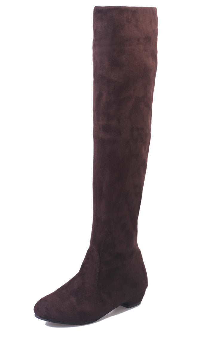 Ladies Overknee Boots with soft suede finish, flat wedge heel and stretchy shaft Mune Fashion