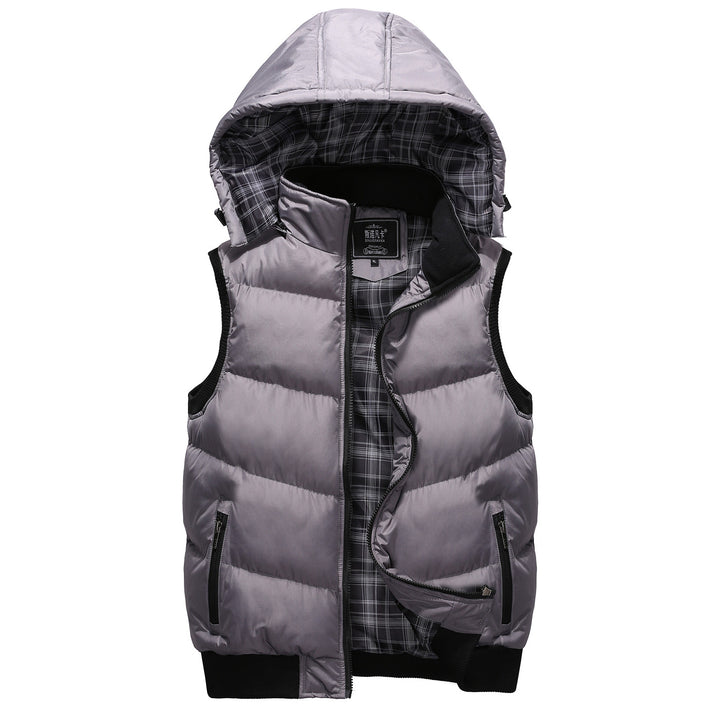 Men Quilted Sleeveless Quilted Vest with Hood and Ribbed Cuffs Mune Fashion