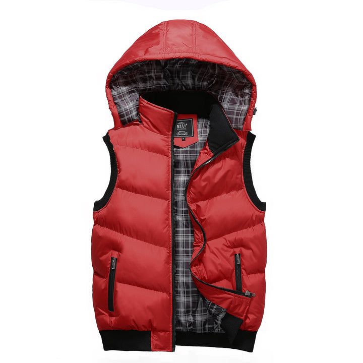 Men Quilted Sleeveless Quilted Vest with Hood and Ribbed Cuffs Mune Fashion