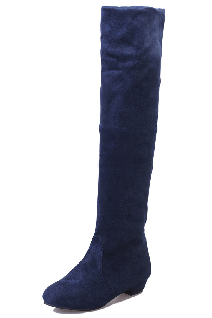 Ladies Overknee Boots with soft suede finish, flat wedge heel and stretchy shaft Mune Fashion