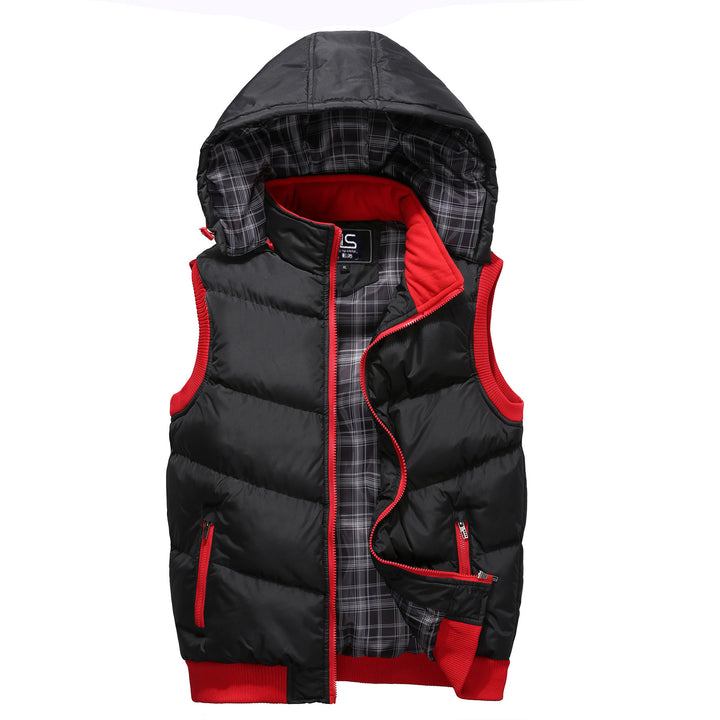 Men Quilted Sleeveless Quilted Vest with Hood and Ribbed Cuffs Mune Fashion